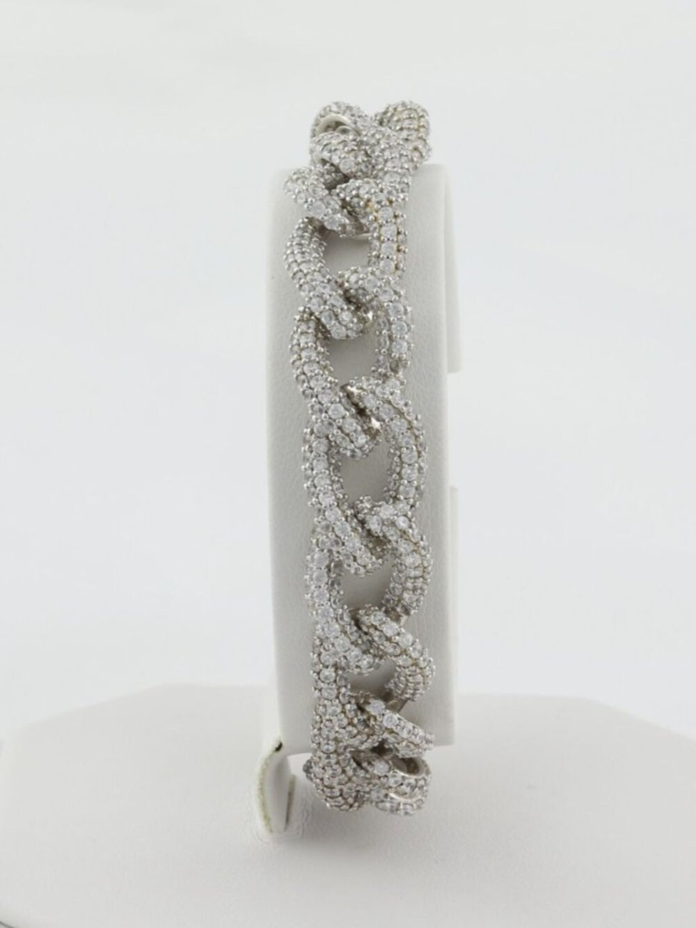 Sterling Silver CZ Cubic Zirconia Curb Link Chain Bracelet 7 1/2" inch - Picture 3 of 8